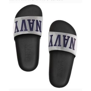 🔥SALE🔥 PINK VICTORIA’S SECRET COLLEGIATE US NAVY SILVER SLIDES SIZE L